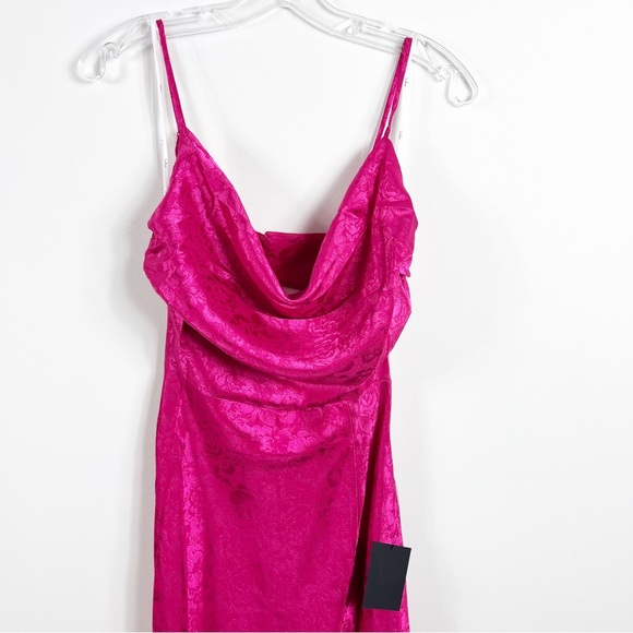 Lulus Stunning Radiance Hot Pink Satin Jacquard Cowl Midi Dress Size Medium NWT - Picture 4 of 8
